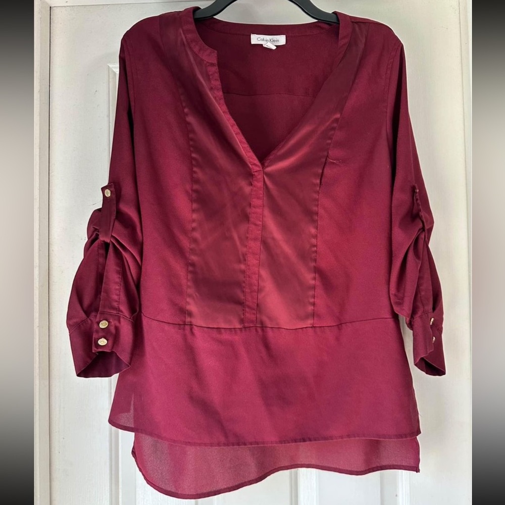 Burgundy women’s Calvin Klein blouse, M, smoke free home.